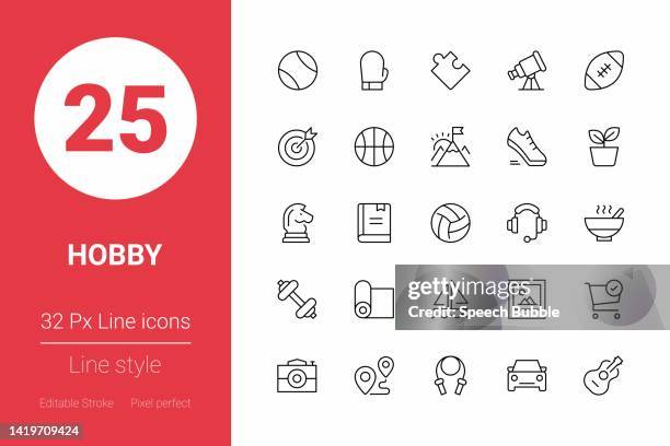 hobby thin line icons. editable stroke. pixel perfect. for mobile and web. - hobbies vector stock illustrations