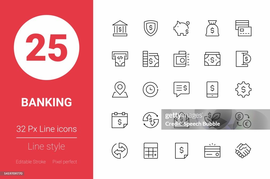 Banking Thin Line Icons. Editable Stroke. Pixel Perfect. For Mobile and Web.