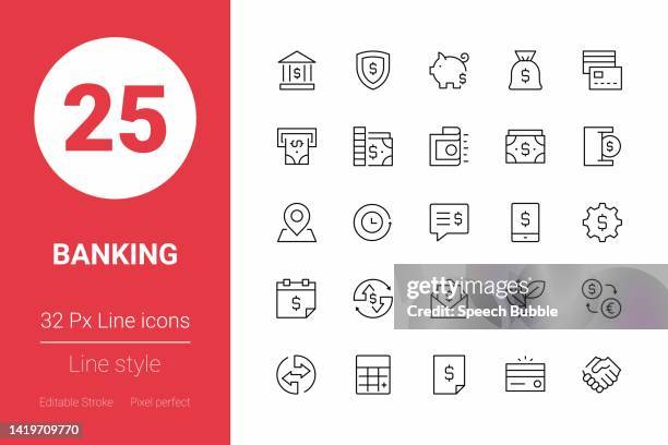 banking thin line icons. editable stroke. pixel perfect. for mobile and web. - online bank statement stock illustrations