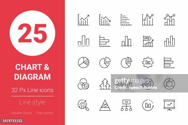 chart and diagram thin line icons. editable stroke. pixel perfect. for mobile and web. - line graph stock illustrations