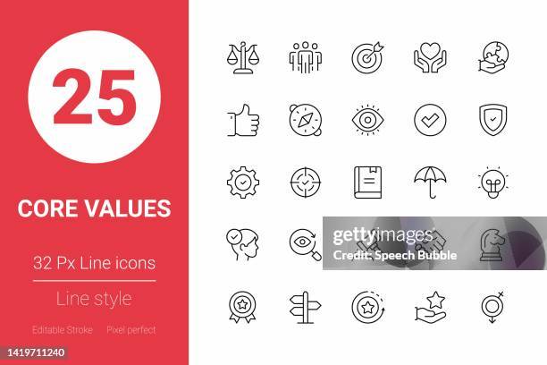 core values thin line icons. editable stroke. pixel perfect. for mobile and web. - flexibility stock illustrations