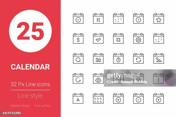 calendar thin line icons. editable stroke. pixel perfect. for mobile and web. - perfect timing stock illustrations