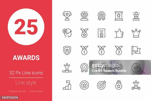 awards thin line icons. editable stroke. pixel perfect. for mobile and web. - thin ribbon stock illustrations