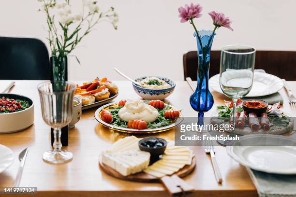 a view of a table full of food - spread joy stock pictures, royalty-free photos & images