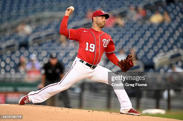 Anibal Sanchez of the Washington Nationals pitches in the first inning against the Oakland Athletics at Nationals Park on August 31, 2022 in...