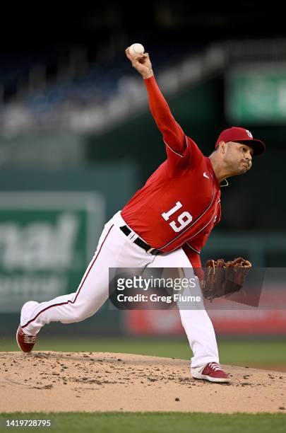 Anibal Sanchez of the Washington Nationals pitches in the second inning against the Oakland Athletics at Nationals Park on August 31, 2022 in...
