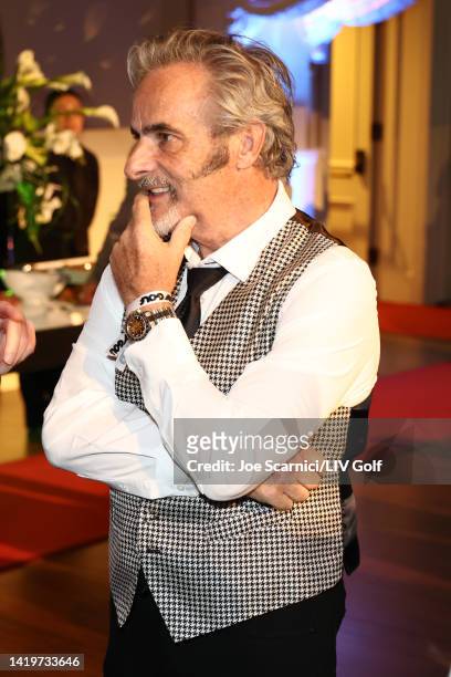 David Feherty looks on during the welcome party for the LIV Golf Invitational - Boston at The Oaks golf course at The International on August 31,...
