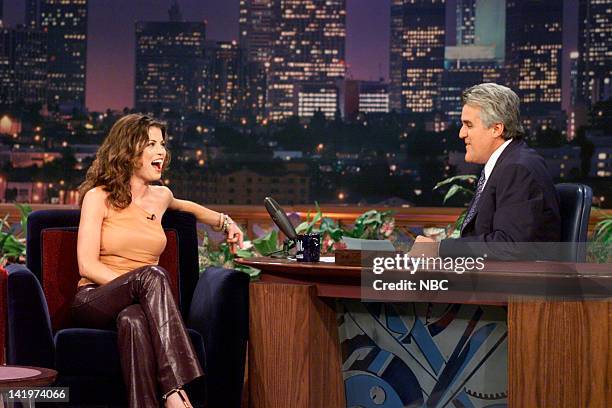 Episode 1912 -- Pictured: Actress Yasmine Bleeth during an interview with host Jay Leno on October 3, 2000 --