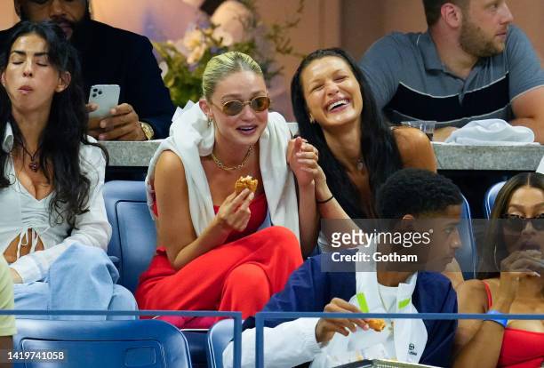 Gigi Hadid, Bella Hadid and Kiyan Carmelo Anthony at the 2022 US Open at USTA Billie Jean King National Tennis Center on August 31, 2022 in the...