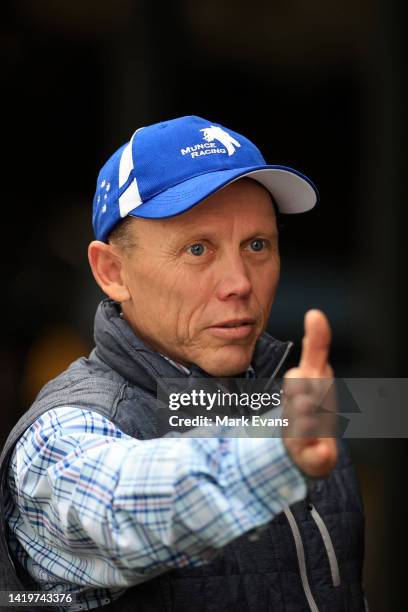 Trainer Chris Munce looks on during Canterbury Barrier Trials on September 01, 2022 in Sydney, Australia.