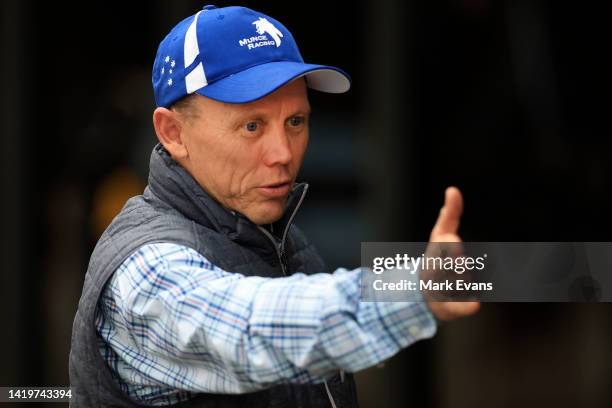 Trainer Chris Munce looks on during Canterbury Barrier Trials on September 01, 2022 in Sydney, Australia.