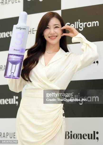 Tiffany Young attends the launch event of 'Celly Lounge' at Garosugil on July 08, 2022 in Seoul, South Korea.