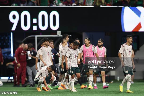 Players of Mexico react after a defeat in the friendly match between Mexico and Paraguay at Mercedes-Benz Stadium on August 31, 2022 in Atlanta,...