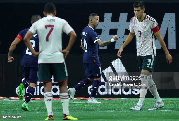 Derlis Gonzalez of Paraguay reacts after scoring a goal against Mexico during the second half of an international friendly between Mexico and...
