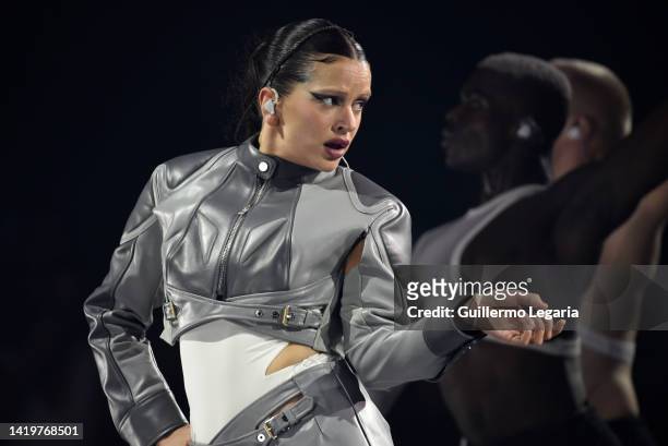 Spanish singer Rosalia performs during her Motomami World Tour at Movistar Arena de Bogota on August 31, 2022 in Bogota, Colombia.