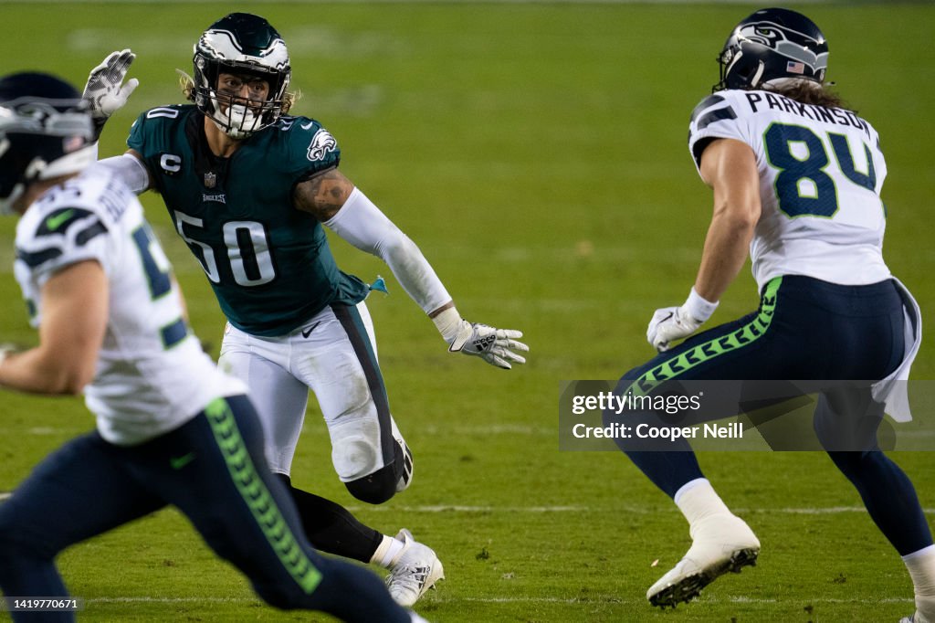 Duke Riley Ig Duke Riley of the Philadelphia Eagles plays the field during an NFL ...