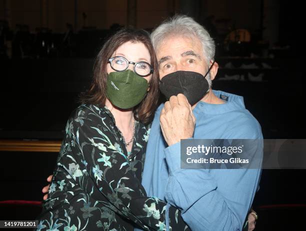 Joanna Gleason and Paul Kreppel pose backstage at "Into The Woods" on Broadway at The St. James Theater on August 31, 2022 in New York City.