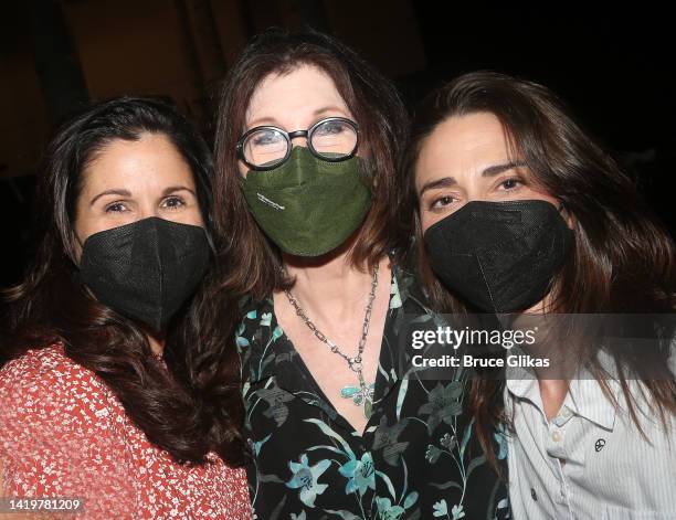 Stephanie J Block, Joanna Gleason and Sara Bareilles pose backstage at "Into The Woods" on Broadway at The St. James Theater on August 31, 2022 in...