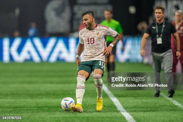 Alexis Vega of Mexico during a game between Paraguay and Mexico at Mercedes-Benz Stadium on August 31, 2022 in Atlanta, Georgia.