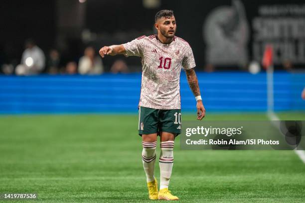 Alexis Vega of Mexico during a game between Paraguay and Mexico at Mercedes-Benz Stadium on August 31, 2022 in Atlanta, Georgia.