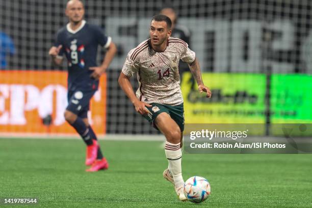 Luis Chávez of Mexico during a game between Paraguay and Mexico at Mercedes-Benz Stadium on August 31, 2022 in Atlanta, Georgia.