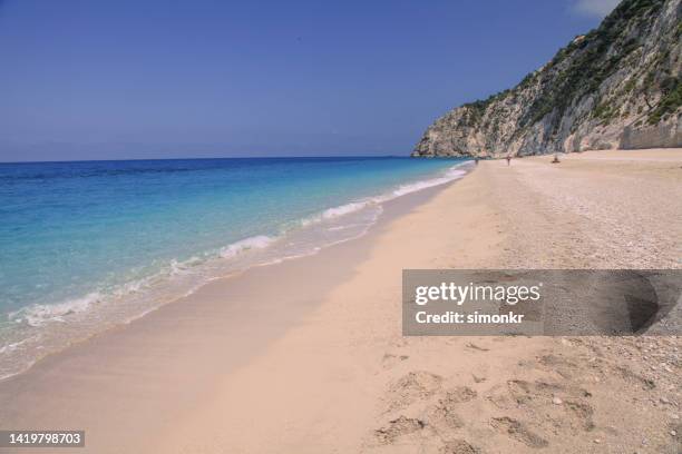 view of sandy egremni beach - egremni stock pictures, royalty-free photos & images