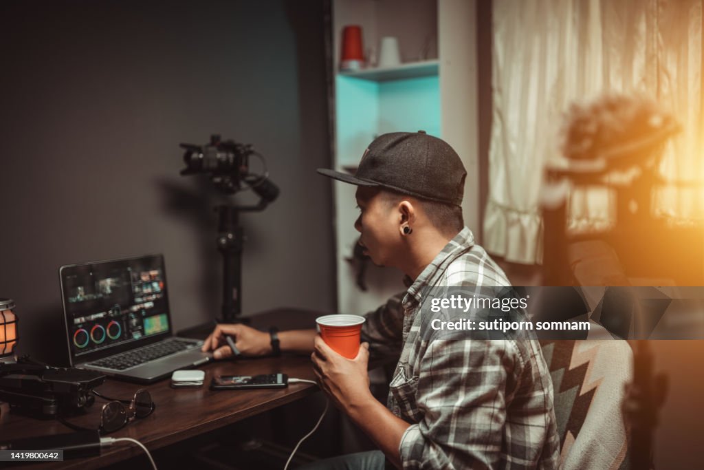 Content creator working in the house studio