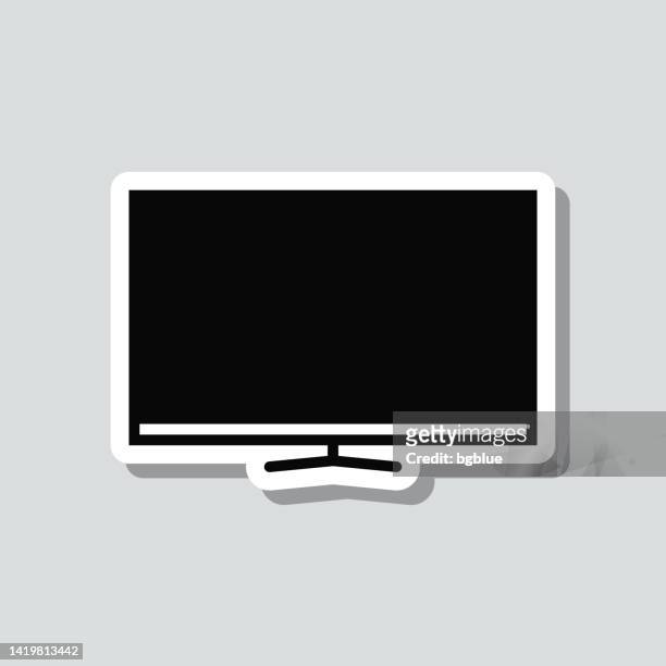 stockillustraties, clipart, cartoons en iconen met tv. icon sticker on gray background - lcd television
