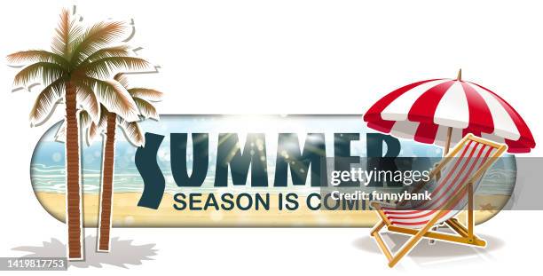 vacation banner - sun hat beach stock illustrations