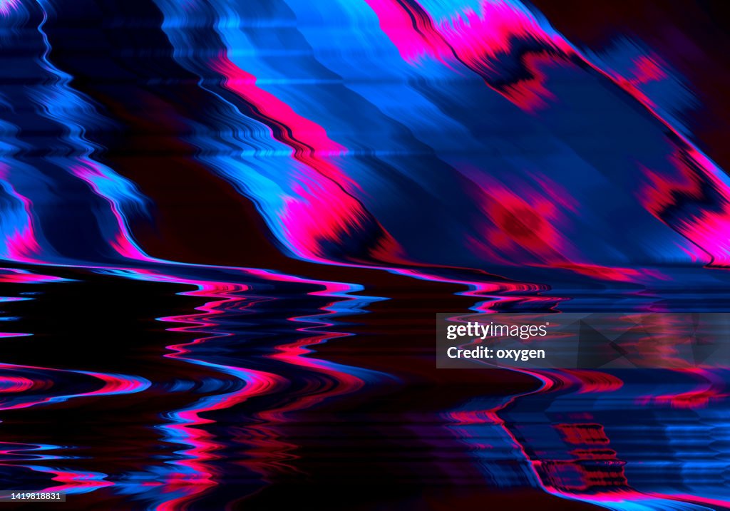Abstract Mid-Century Tilt Glitch Shapes Neon Blue Purple Distorted Seamless Pattern Background