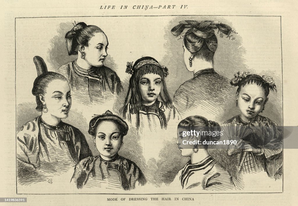 Chinese women's hairstyles, 1870s, Victorian 19th Century