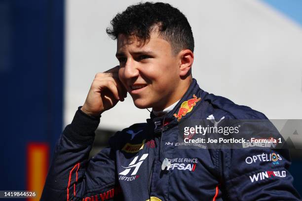 Isack Hadjar of France and Hitech Grand Prix looks on in the Paddock during previews ahead of Round 8:Zandvoort of the Formula 3 Championship at...