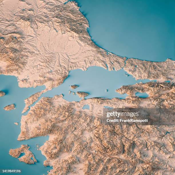 sea of marmara 3d render topographic map neutral - bosphorus stock pictures, royalty-free photos & images