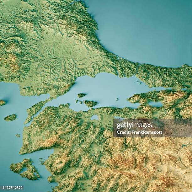 sea of marmara 3d render topographic map color - istanbul map stock pictures, royalty-free photos & images