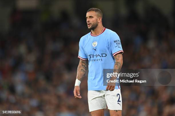 Kyle Walker of Manchester City in action during the Premier League match between Manchester City and Nottingham Forest at Etihad Stadium on August...