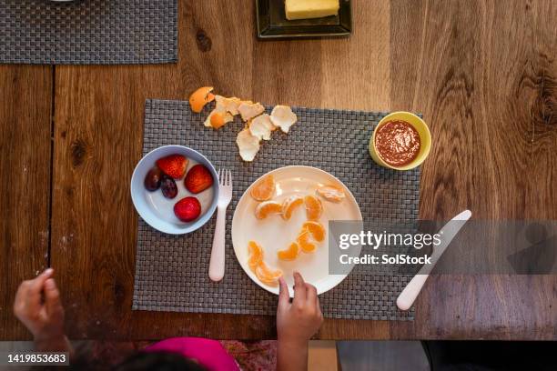 fruit in the morning - table mat stock pictures, royalty-free photos & images