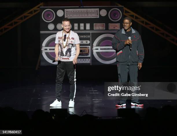 Rappers Christopher "Kid" Reid and Christopher "Play" Martin of Kid 'n Play perform during the premiere of "Boombox! A Vegas Residency on Shuffle" at...