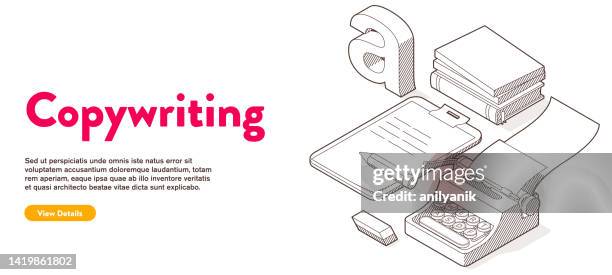 ilustraciones, imágenes clip art, dibujos animados e iconos de stock de banner- concepto de copywriting - manual