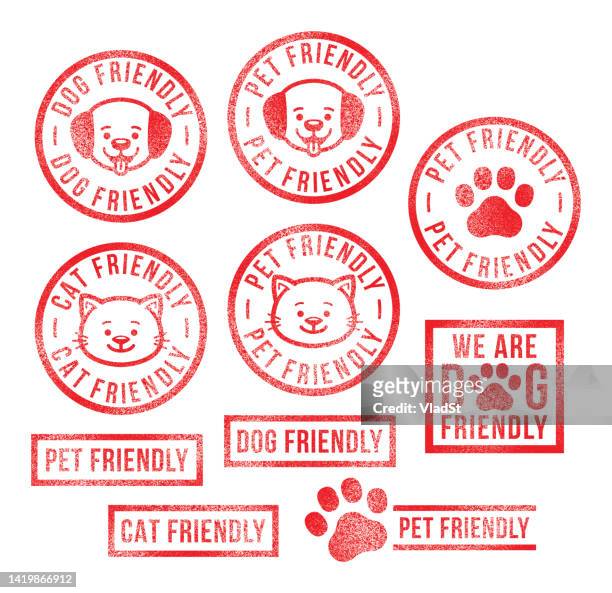 pet friendly rubber stamps cats dogs owner vector seal - friendly match stock illustrations