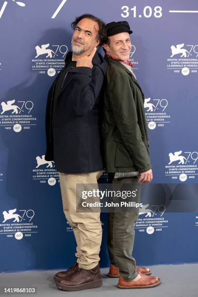 Director Alejandro Gonzalez Inarritu and Daniel Gimenez Cacho attend the photocall for the Netflix film "Bardo" at the 79th Venice International Film...