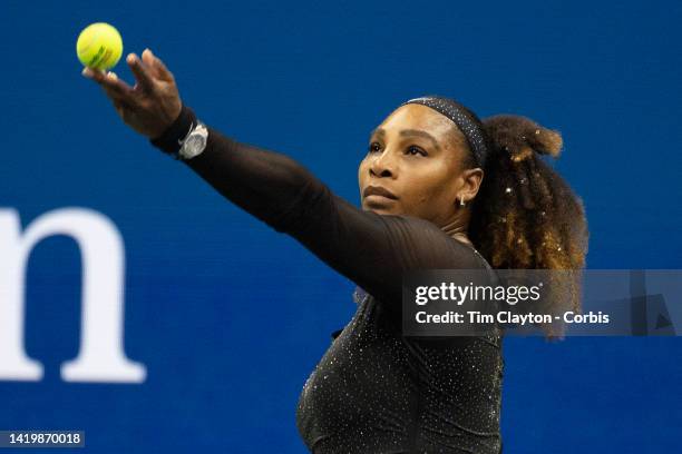 August 31: Serena Williams of the United States in action against Anett Kontaveit of Estonia on Arthur Ashe Stadium in the Women's Singles second...