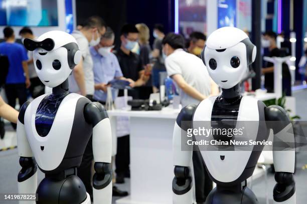 Robots are on display during the 2022 World Artificial Intelligence Conference at the Shanghai World Expo Center on September 1, 2022 in Shanghai,...