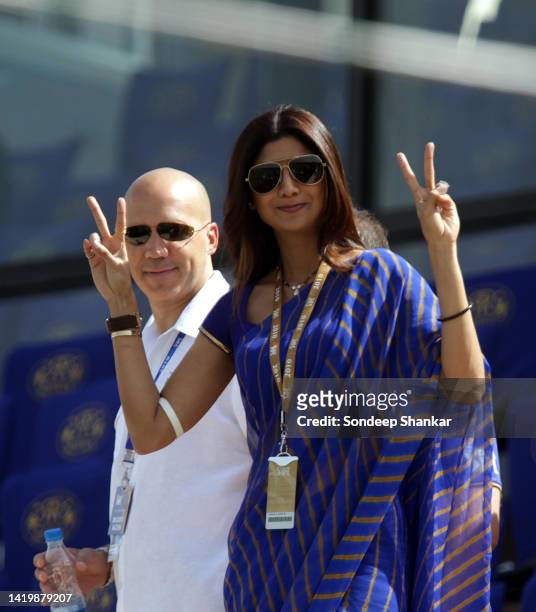 Bollywood actor Shilpa Shetty, co-owner of Rajasthan Royals Indian Premier League cricket team at the cricket stadium in New Delhi.