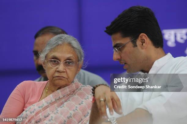 Delhi Chief Minister Sheila Dikshit with senior Congress party leader Sachin Pilot in New Delhi.