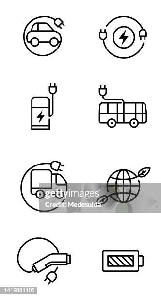 ev car icon set - electric bus stock illustrations