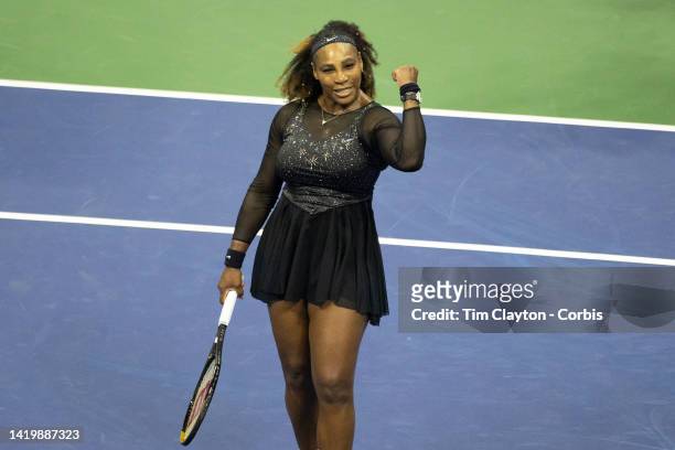 August 31: Serena Williams of the United States celebrates her victory against Anett Kontaveit of Estonia on Arthur Ashe Stadium in the Women's...