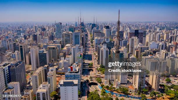 aerial view of paulista avenue, sao paulo, brazil - sao paulo imagens e fotografias de stock