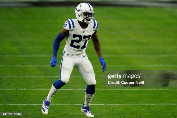 Xavier Rhodes of the Indianapolis Coltsplays the field during an NFL game against the Las Vegas Raiders on December 13, 2020 in Las Vegas, Nevada.