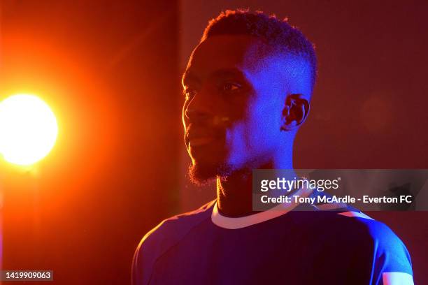 Idrissa Gueye poses for a photograph after signing for Everton at Finch Farm on September 01, 2022 in Halewood, England.