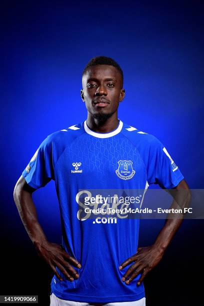 Idrissa Gueye poses for a photograph after signing for Everton at Finch Farm on September 01, 2022 in Halewood, England.